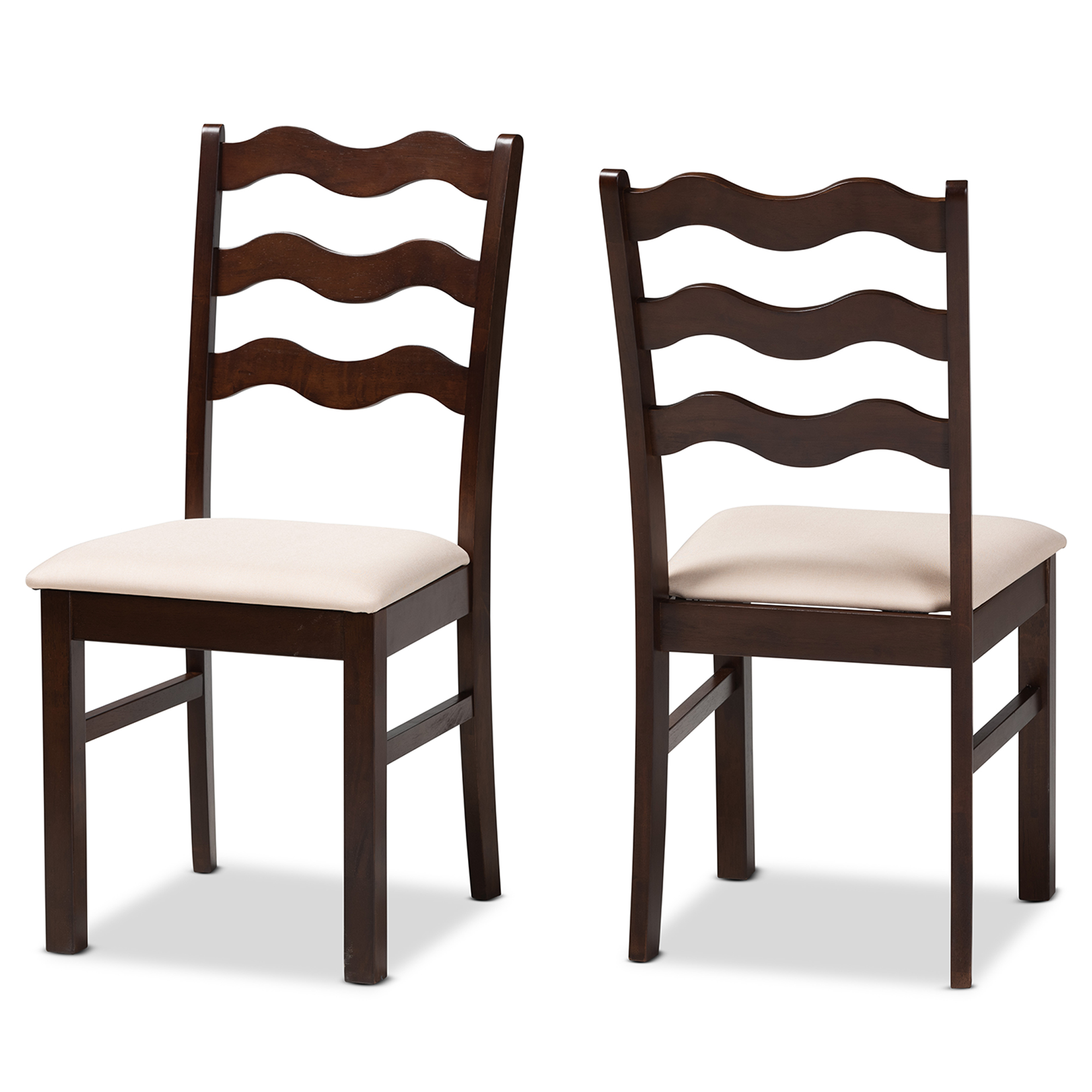 Baxton Studio Amara Mid-Century Modern Cream Fabric and Dark Brown Finished Wood 2-Piece Dining Chair Set